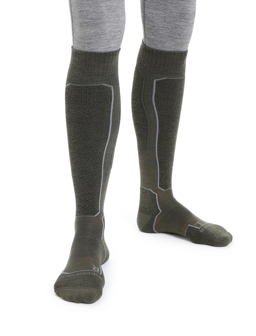 Chaussettes Icebreaker Merino Ski+ Light Over the Calf Homme Vert Olive Noir | FR 1013JPQJ